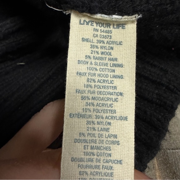 Y2K American Eagle Coquette Cable Knit Fur Hood Pom Pom Sweater Size XS - Picture 9 of 10